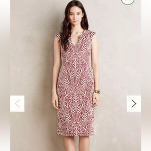 HD in Paris burgundy and cream “ Picotage sheath” dress size 8.